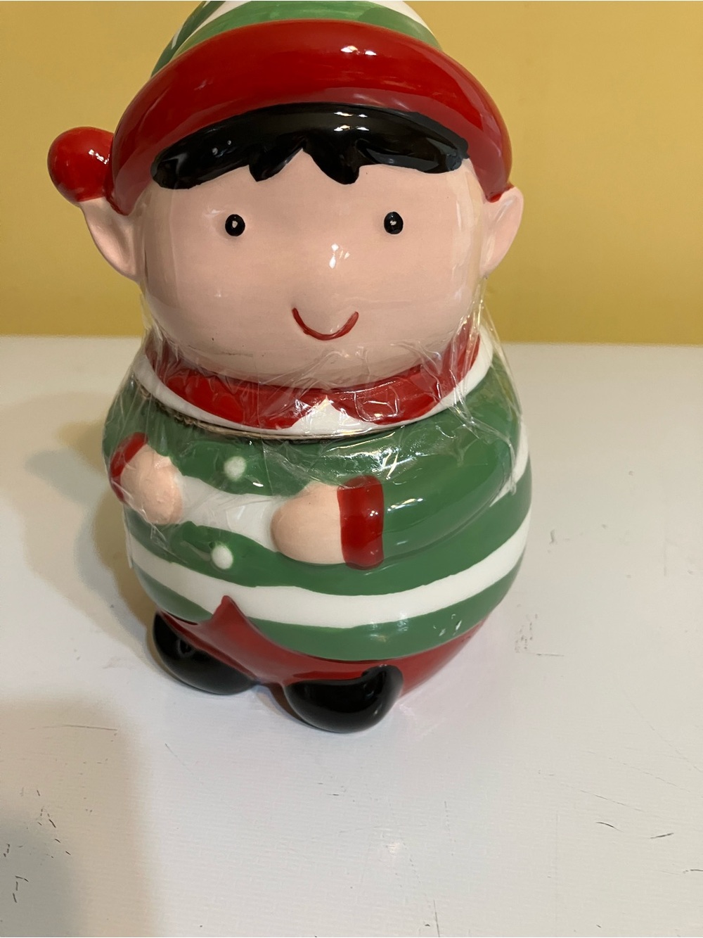 Holiday Time Green and Red Ceramic Elf Cookie Jar